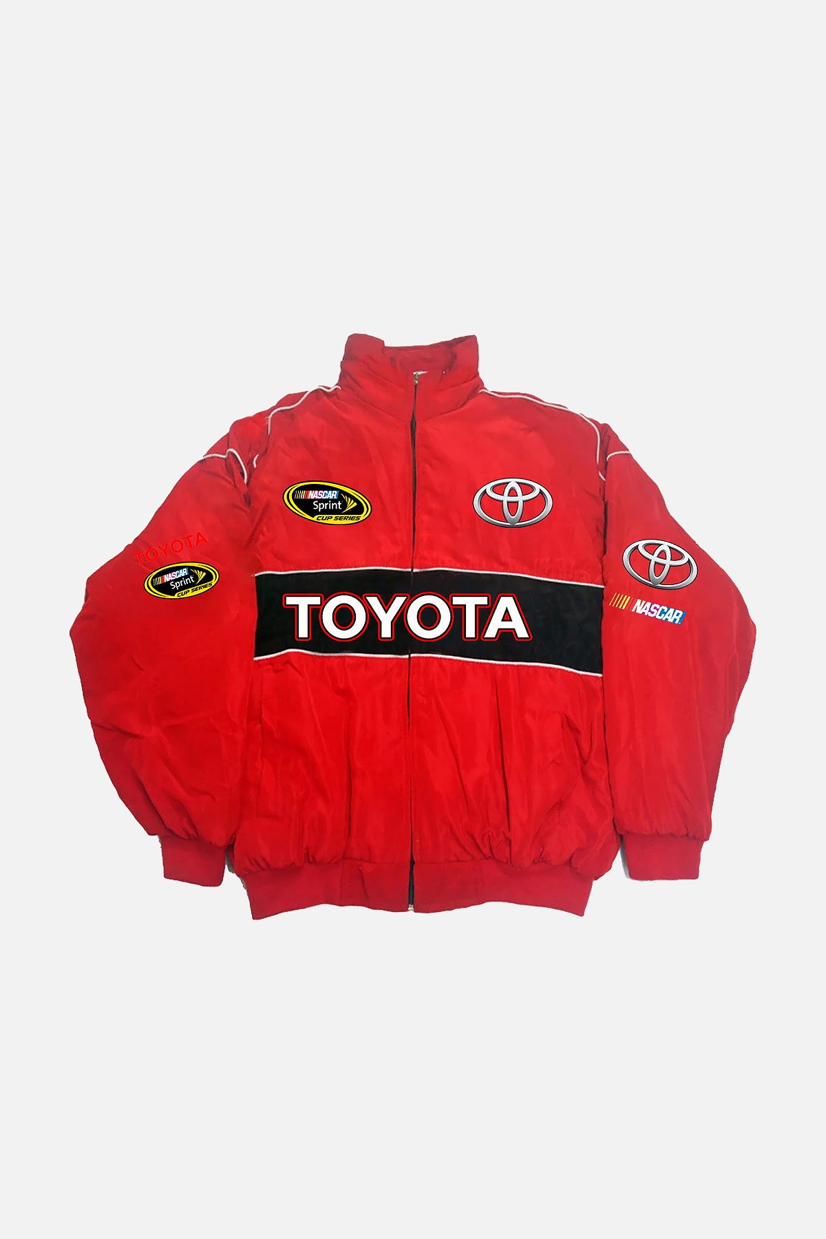 Red Toyota NASCAR Sprint Cup Series racing jacket with bold branding from revnhaus