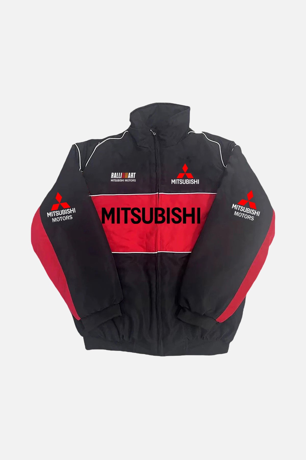 Mitsubishi Motors rally racing jacket with red and black design from revnhaus