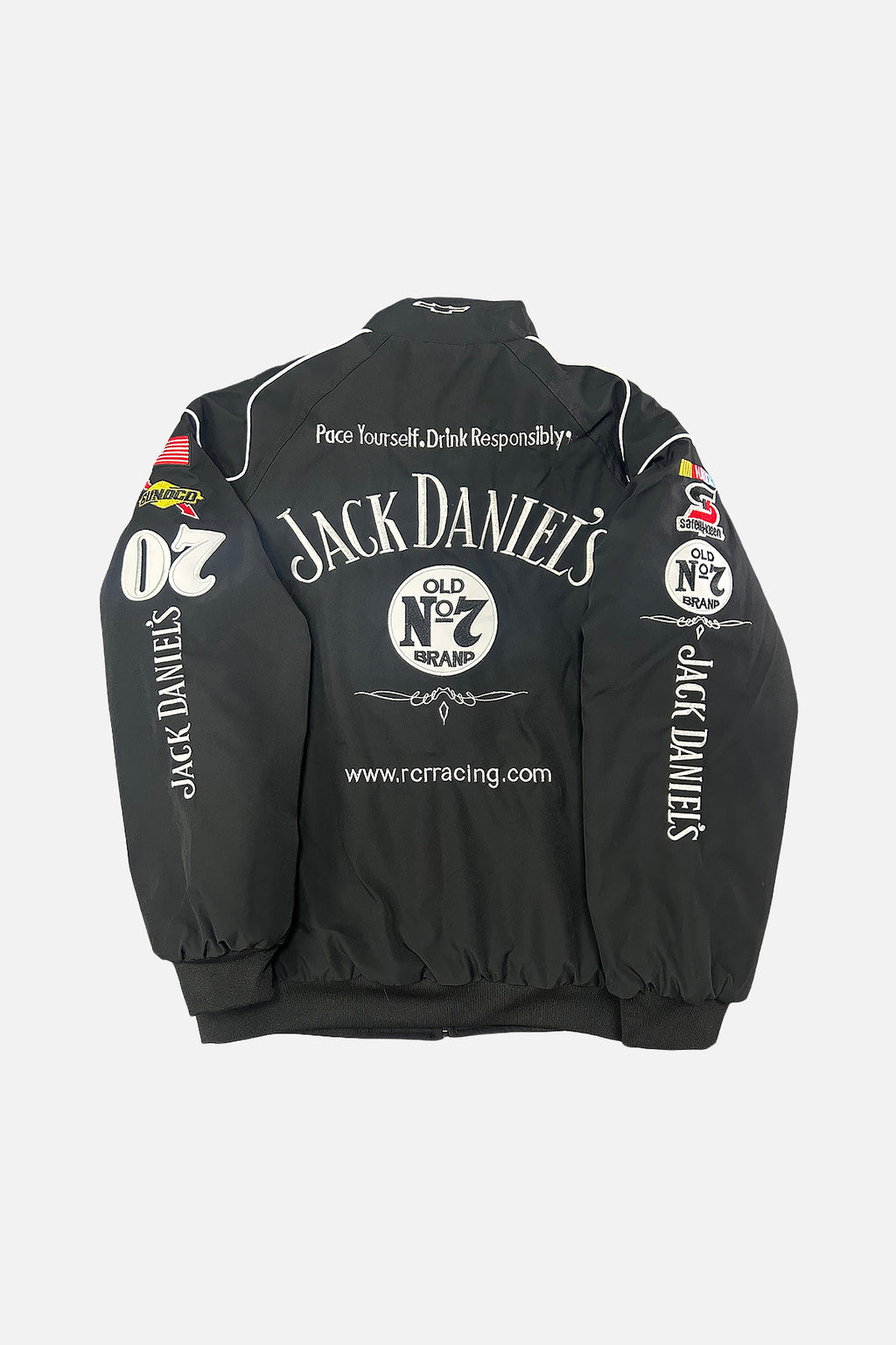 Jack Daniel's racing jacket with Old No. 7 branding and sponsor patches, from revnhaus