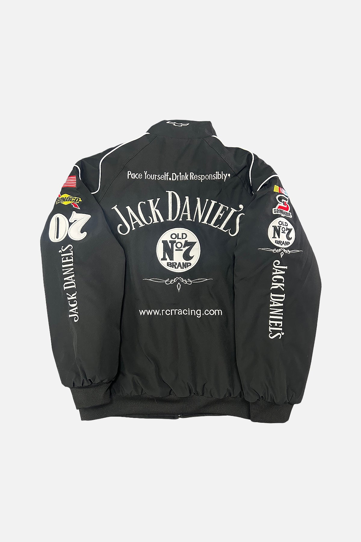 Jack Daniel's racing jacket with Old No. 7 branding and sponsor patches, from revnhaus