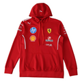 Red Ferrari F1 team hoodie with sponsor logos, Puma branding, and hood drawstrings from revnhaus
