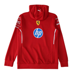 Red Ferrari F1 team hoodie with HP and Puma logos, motorsport apparel from revnhaus