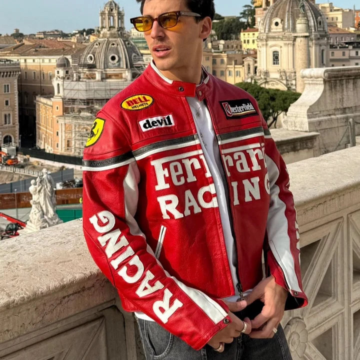 Revnhaus Vintage F1 Rarri Racing Leather jacket (Red/White)