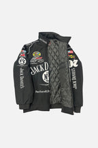 Jack Daniel's NASCAR racing bomber jacket with quilted lining and sponsor logos from revnhaus