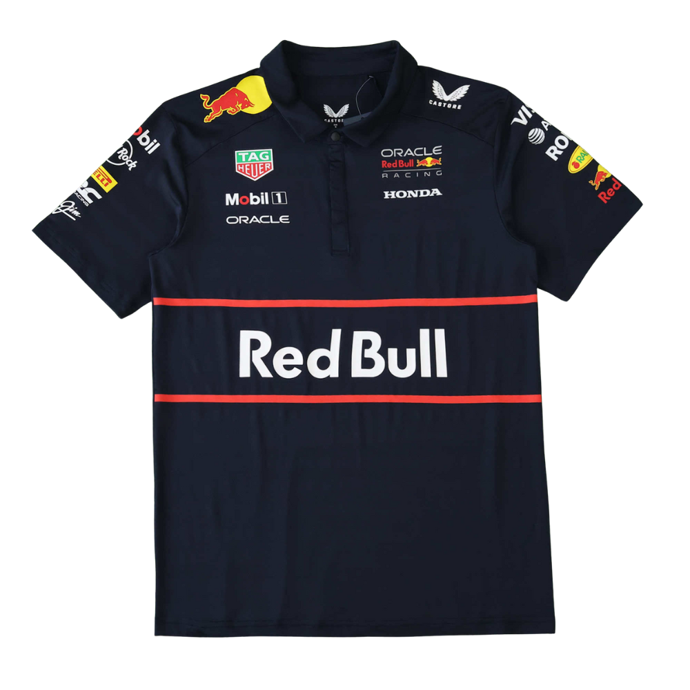 Red Bull Racing F1 team polo shirt with Oracle, Honda, and TAG Heuer logos from revnhaus