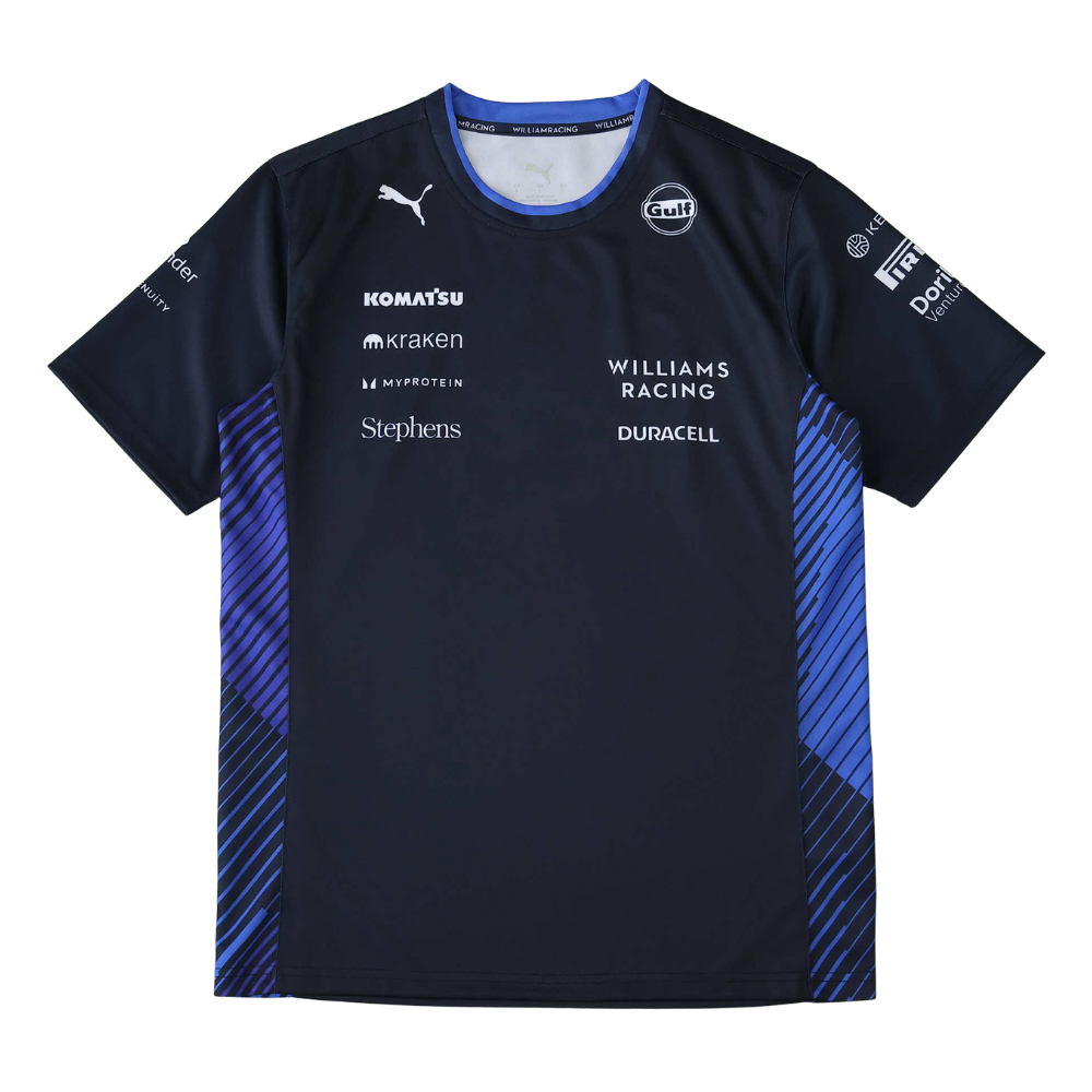 Williams Racing F1 team shirt with Gulf, Puma, and sponsor logos, blue accents from revnhaus