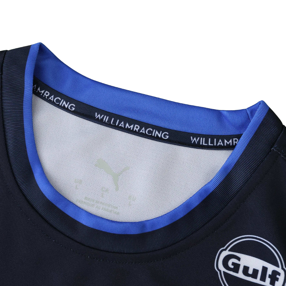 Williams Racing Gulf motorsport t-shirt with Puma logo and blue trim from revnhaus