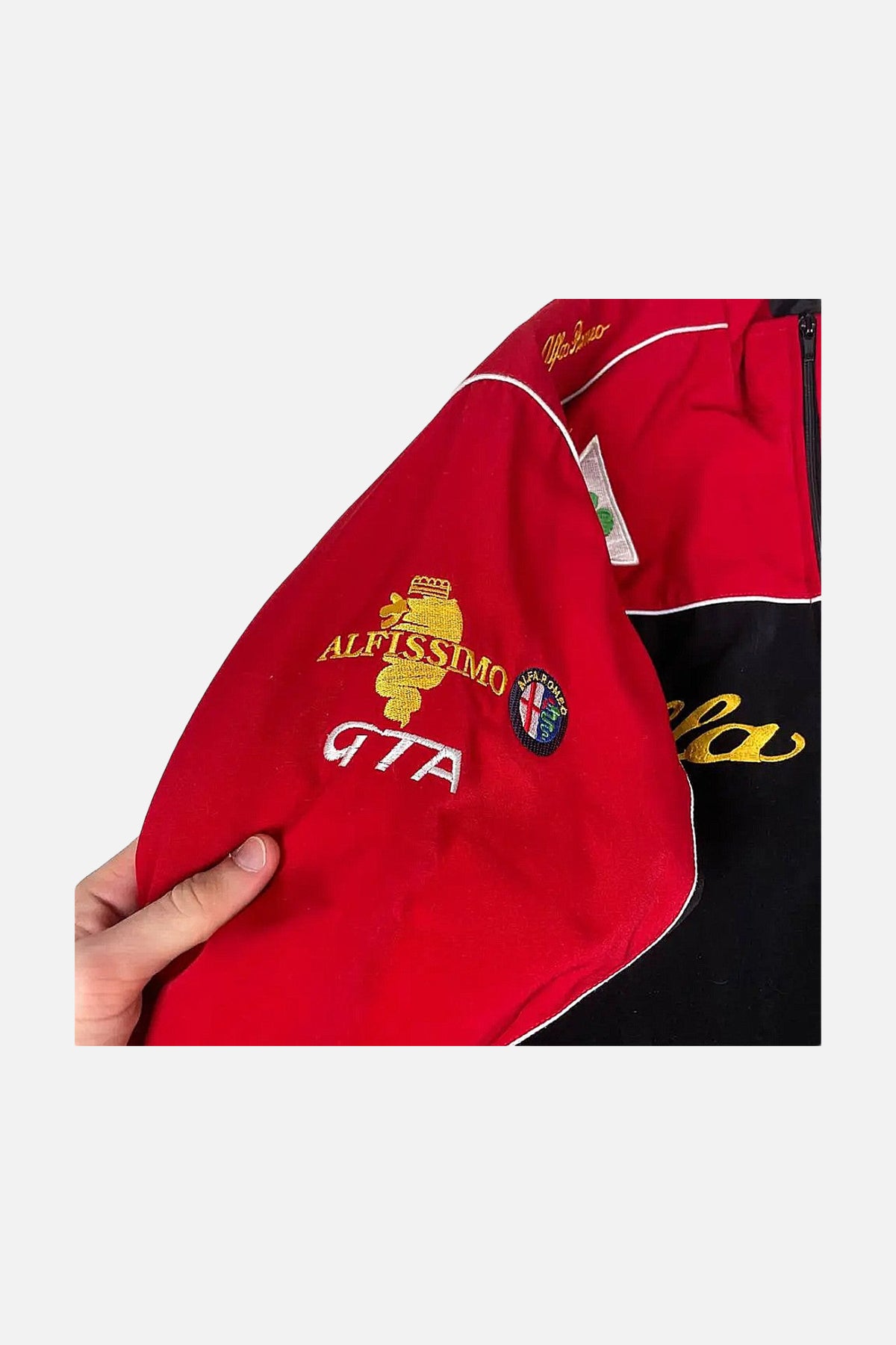 Red Alfa Romeo Alfissimo GTA racing jacket with embroidered logos from revnhaus