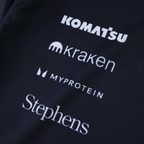 Black motorsport jacket with Komatsu, Kraken, Myprotein, Stephens logos from revnhaus