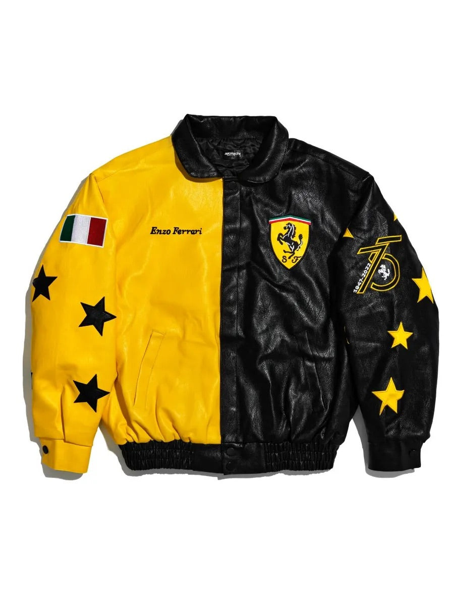 Revnhaus Vintage rrari Black-Yellow Leather Jacket