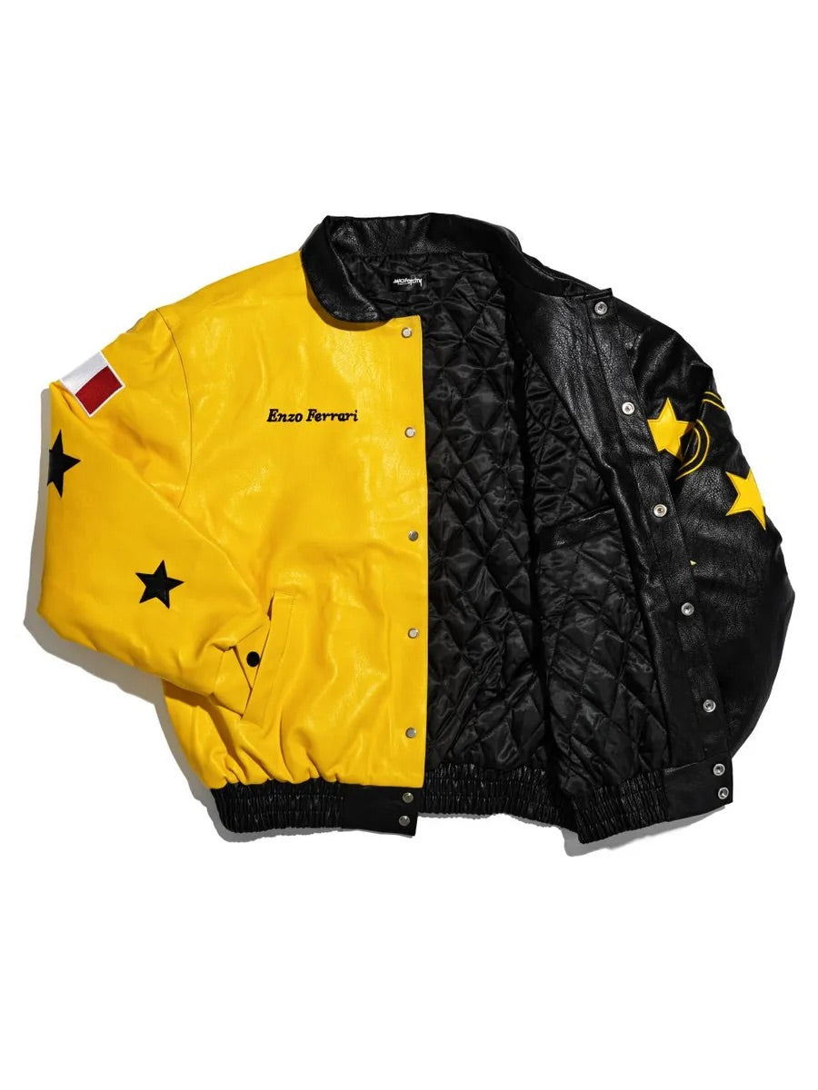 Revnhaus Vintage rrari Black-Yellow Leather Jacket