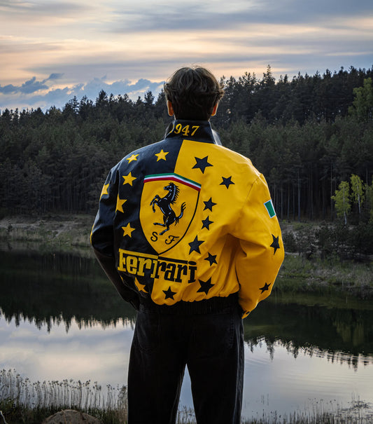 Revnhaus Vintage rrari Black-Yellow Leather Jacket