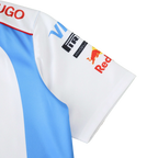 White and blue racing jersey sleeve with Red Bull and Pirelli logos from revnhaus
