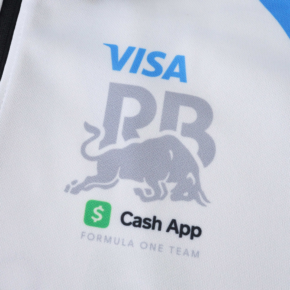 Visa Red Bull Racing F1 team logo on white jacket with Cash App sponsor, from revnhaus