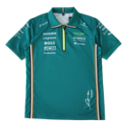 Aston Martin F1 Team polo shirt with sponsor logos and Alonso signature, from revnhaus