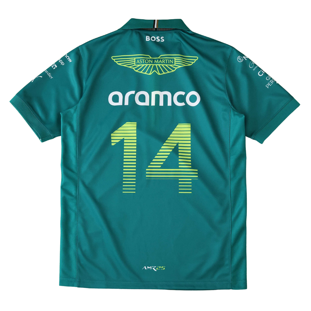 Aston Martin F1 team racing shirt with Aramco logo and number 14, from revnhaus