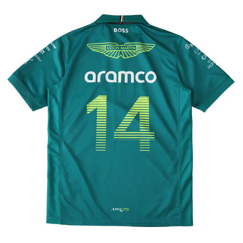 Aston Martin F1 team racing shirt with Aramco logo and number 14, from revnhaus