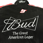 Black Bud racing jacket with embroidered logo and number 9, motorsport apparel from revnhaus