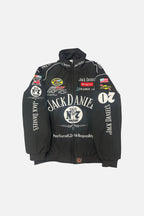 Jack Daniel's NASCAR racing jacket with sponsor logos, black bomber style, from revnhaus
