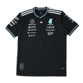 Black Mercedes-AMG Petronas F1 team jersey with sponsor logos, Adidas stripes, from revnhaus
