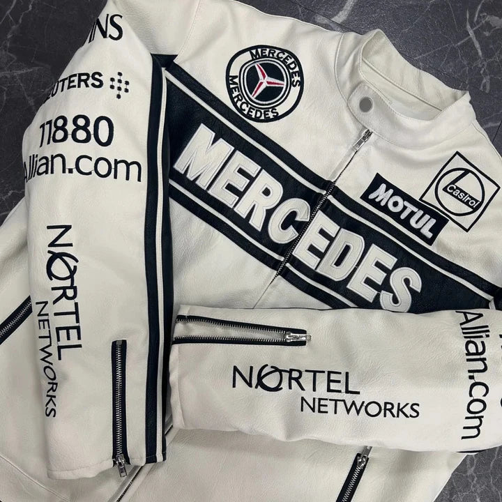 Revnhaus Vintage F1 Mercedess-Benz White Leather jacket