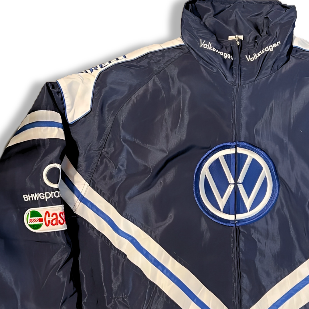 Volkswagen racing jacket with logo and sponsor patches from revnhaus