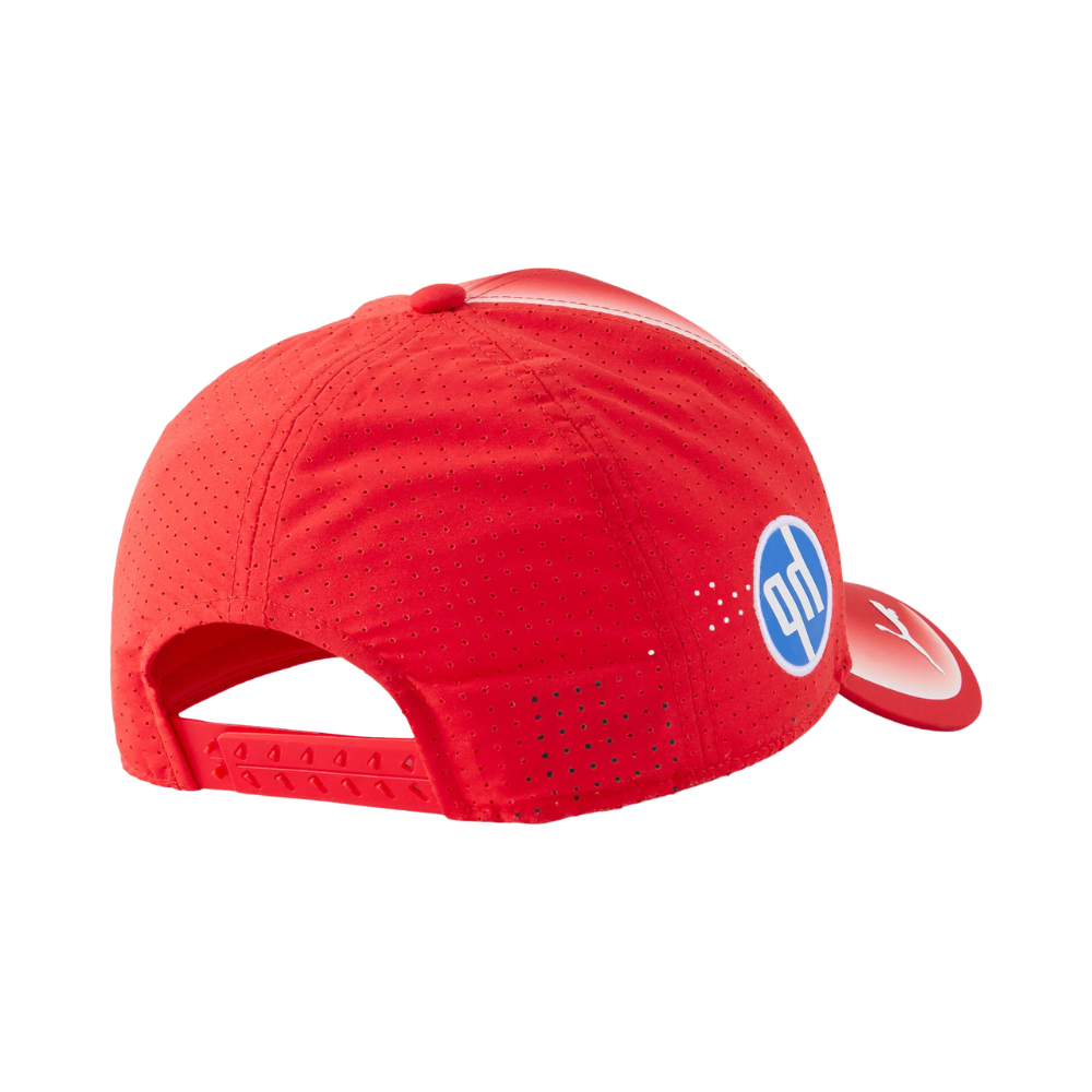 Red perforated racing cap with HP logo and Puma branding from revnhaus