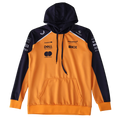 McLaren F1 team hoodie with sponsor logos, orange and navy, from revnhaus