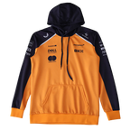 McLaren F1 team hoodie with sponsor logos, orange and navy, from revnhaus