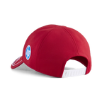 Red HP-branded motorsport cap with white adjustable strap from revnhaus