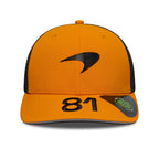 Orange and black motorsport trucker hat with #81 and logo, from revnhaus