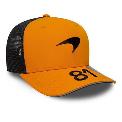 Orange and black trucker hat with #81 and swoosh logo, motorsport style from revnhaus