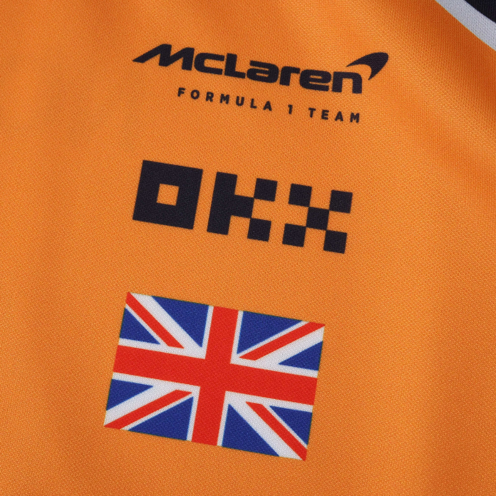 McLaren F1 Team racing jacket with OKX logo and UK flag patch from revnhaus