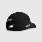Black perforated racing cap with BOSS and aramco logos, motorsport apparel from revnhaus