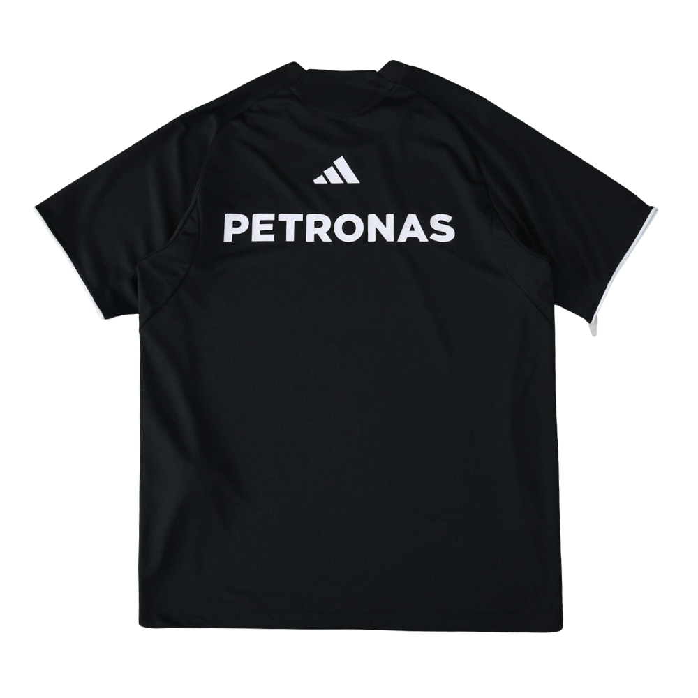 Black Petronas racing jersey with white Adidas logo, motorsport apparel from revnhaus