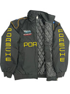 Black motorsport jacket with yellow 'MOTUL' sleeves and 'Team TOYO' logo, quilted lining, from revnhaus