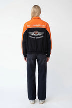 Harley-Davidson 100th Anniversary racing jacket, orange and black, back view from revnhaus