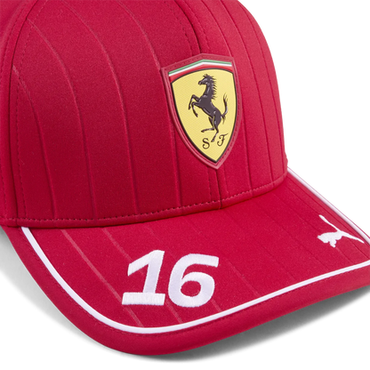 Red Ferrari F1 racing cap with #16 and Scuderia shield logo, from revnhaus