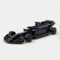 Blue and black LEGO-style F1 race car model with driver, from revnhaus