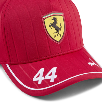 Red Ferrari racing cap with prancing horse logo and number 44, from revnhaus