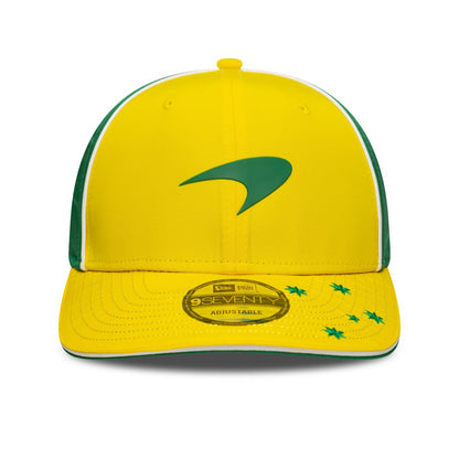 Yellow and green motorsport cap with star details and logo, from revnhaus