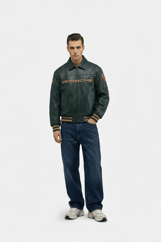 Revnhaus Vintage F1 Porsche Racing Leather Jacket (Green)