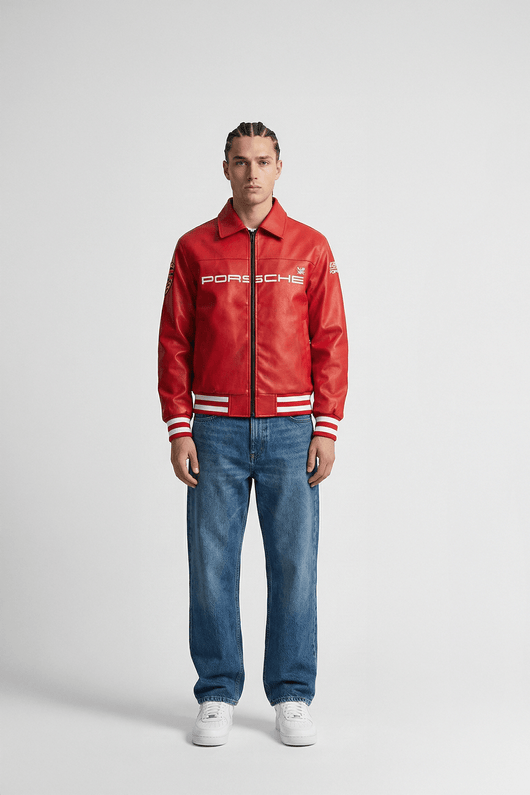 Revnhaus Vintage F1 Porsche Racing Leather Jacket (Red)