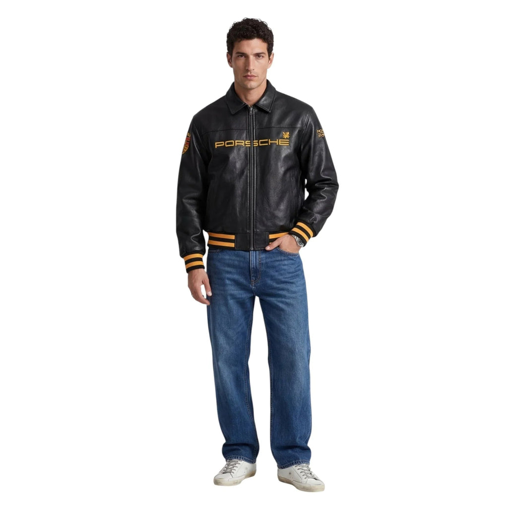 Revnhaus Vintage F1 Porsche Racing Leather Jacket (Black)