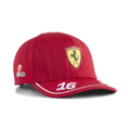 Red Ferrari racing cap with prancing horse logo, number 16, and UniCredit sponsor, from revnhaus