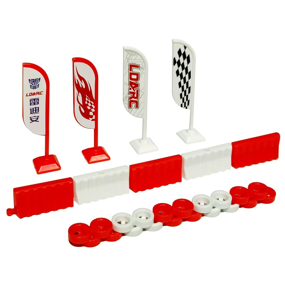 RC drift car track barriers, flags, and tires for racing setup from revnhaus