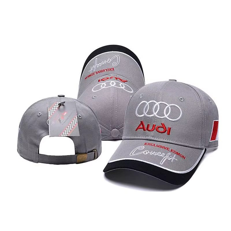 Gray Audi motorsport cap with embroidered logo and 'Exclusive Edition' text from revnhaus