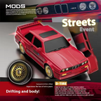 Red BMW M3 die-cast drift car with gold retro wheels, drifting body style from revnhaus