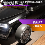 Black RC drift car with drift tires and double wheel switch feature from revnhaus