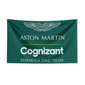 Aston Martin Cognizant Formula One Team banner with winged logo on green background from revnhaus
